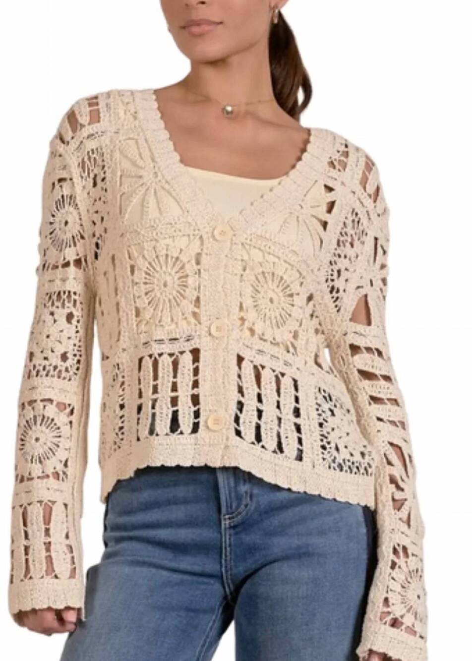 NEW ELAN shay button front cardigan in natural